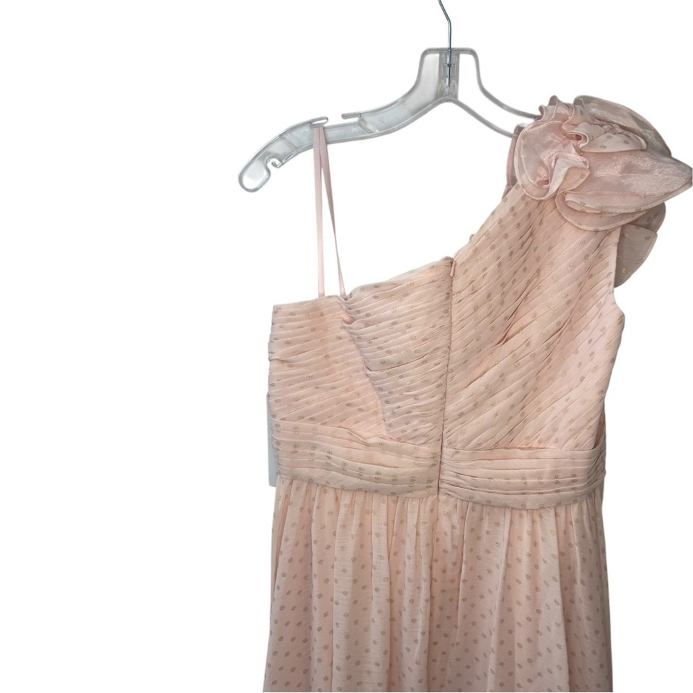Mac Duggal Pink One Shoulder Polka Dot Chiffon Ruffle GownDress Size 16 $398 - Picture 4 of 9